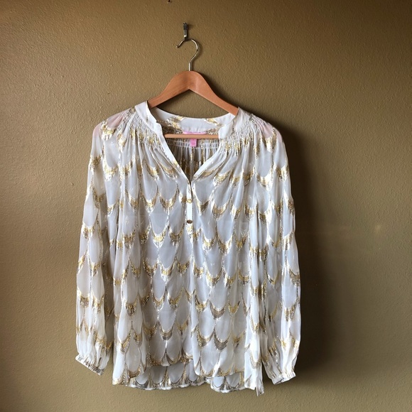 Lilly Pulitzer Metallic Gold Elsa Top - Picture 1 of 8